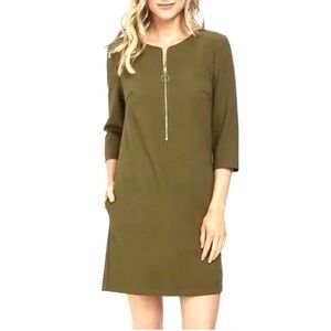 TRINA TURK Olive Green Versed Shift Women's Dress sz 0 career casual polyester